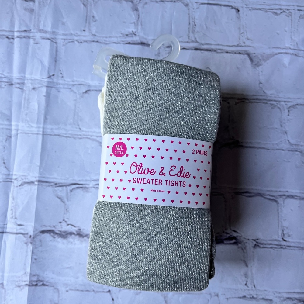 Grey Sparkle/Off  White  Sweater Tights - 2 Pack for (73-95lbs) M/L12/14